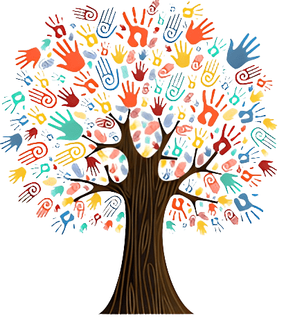 Tree clipart with different colored hands