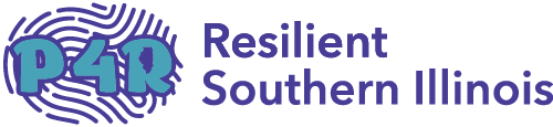 Logo: purple fingerprint with purple and teal P4R overlay with the words Resilient Southern Illinois next to the fingerprint